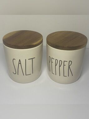 Rae Dunn Salt & Pepper Cellar Set Wood Lids Artisan Collection Magenta Farmhouse